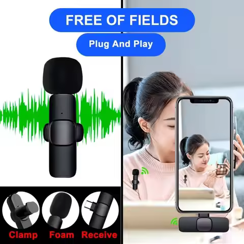 Basix Wireless Microphone for iPhone Android Cameras Mini Wireless Mic for Live Interviews Noise Can