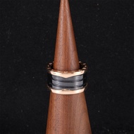 BVLGARI(寶格麗) B.ZERO1 彈簧戒指 四圈 18K玫瑰金/黑陶瓷 54 玫瑰金