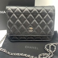 全新正品｜Chanel 小牛皮 黑金鏈條包 WOC｜AP0250-Y01864-C3906