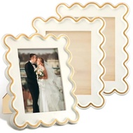 3 Pack 5x7'' Picture Frames Scalloped Resin Picture Frame with Clear Glass Modern Photo Frames Vinta