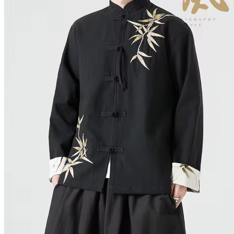Man Embroidery Tang Suit Mandarin Collar Buckle Jacket Plus Size Chinese Traditional Retro Coat Orie