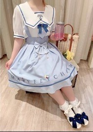 日本Amavel正版 熊熊冰淇淋系列 刺繡款水藍吊帶裙/半裙 二手美品