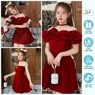 Low-shoulder Chest Cup Skirt Wears 2 Styles Of Red Velvet, Lovely Skirt