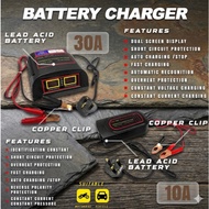 BATTERY CHARGER CAR & MOTORCYCLE 10A - 12V / 30A - 12V / 24V LEAD ACID BATTERY FULL AUTOMATIC FAST C
