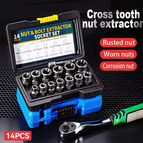 14pcs Nut Extractor, Anti-tooth Sleeve, Sliding Tooth Sleeve, ScrewDamaged Nut Screw Cap Extractor