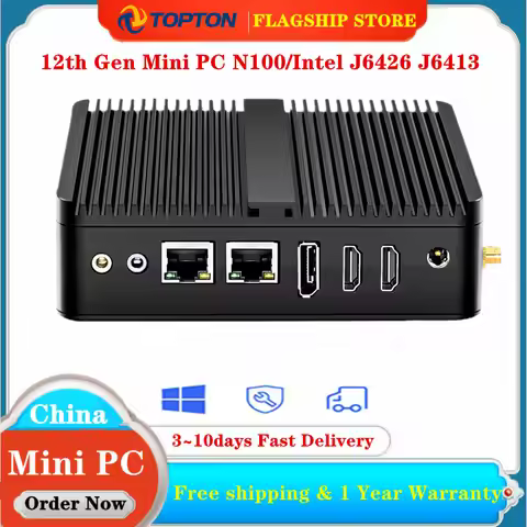 Topton 12th Gen Fanless Mini Computer Alder Lake N100 N95 Quad Core Dual LAN 2*COM NVMe Windows 11 3