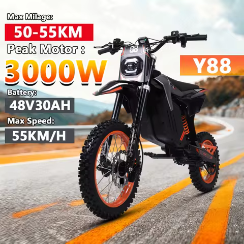 Y88 Adult E-bike 3000W Peak Powe 48V30AH Battery Electric Bike Max Speed: 55KM/H 14/12-In All-terrai
