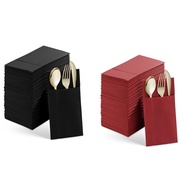 50PCS Disposable Dinner Napkins with Built-in Flatware PocketPrefolded Cloth Like Paper Napkins for
