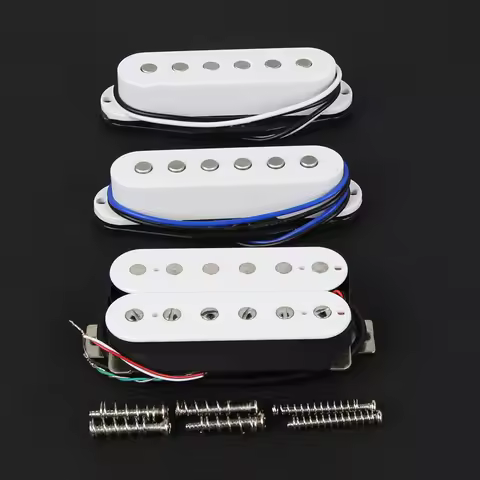 FLEOR 3PCS Alnico 5 Guitar Humbucker Pickup & Single Coil Pickups White HSS SSH Electric Guitar Part