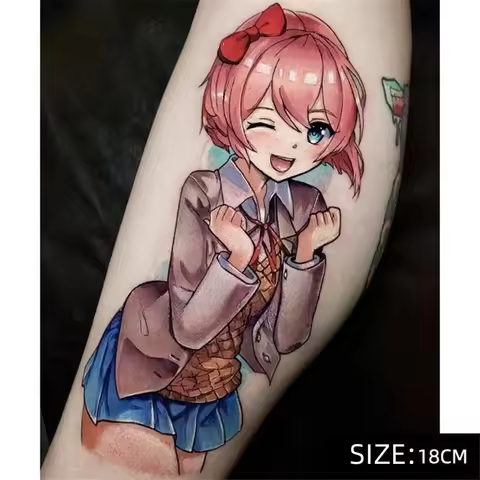 Anime DDLC Temporary Tattoos Cartoon Cute Girl Body Art Waterproof Fake Tatoo Sticker for Woman Men
