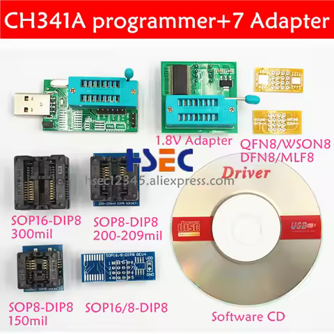 CH341A 24 25 USB Programmer WSNO8 sop8 sop16 soic8 test clip 1.8V adapter socket mx25l6405 mx25l6405