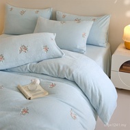 Bed Sheet Mori Wrinkle Series Blue Quilt Cover Pure Cotton Thickened Four-Piece Set Girl Heart Milk 