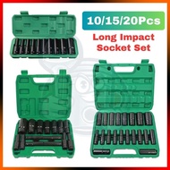 1/2" Long Impact Socket Adapter Box Socket 10/15/20pcs Set 6 Point Heavy Duty Wrench Spanner Spanar