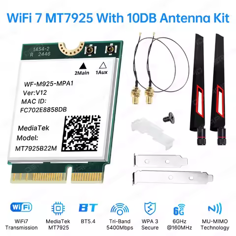 M2 MT7925 WiFi 7 LAN Card Bluetooth 5.4 Tri Band 2.4G 5G 6GHz 5400Mbps M.2 NGFF Wireless Adapter for