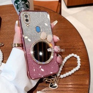 Luxury Glitter Plating Phone Case samsung a20 a30 Transparent Cover Case Shell pearl bow makeup mirr