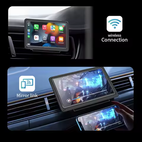 2026 New 7-Inch Portable Screen with Wireless/Wired CarPlay, Bluetooth, FM Transmitter, and HD Backu