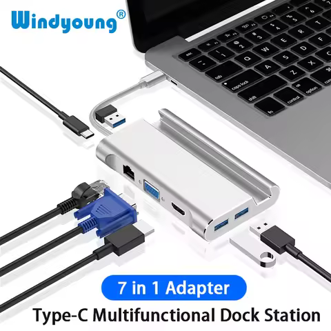Type C Docking Station to HDMI 4K USB 3.0 VGA RJ45 PD USBC Hub for Laptop Macbook Pro HP Surface DEL