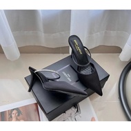 [1:1] High Version YSL Rhinestone Pointed Toe Sexy High Heel Mules for Women, Thin Heel Elegant Back