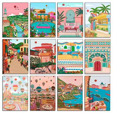 Nordic Morocco Marrakech Cappadocia India Gate Travel City Poster Landscape Diamond Painting Wall Ar