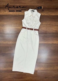 ป้าย Aurora เดรสคอปกสีสันเรียบหรูหรา ทรงเกร๋ๆมาพร้อมเข็มขัด