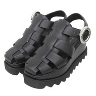 狀況極佳：Stella McCartney 81053 Ellis 黑色坡跟涼鞋，銀色五金配件，34 碼，義大利製造。