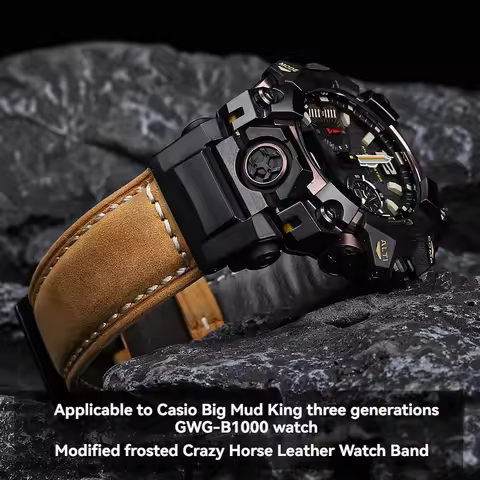 Matte leather watch strap for Casio G-SHOCK Big Mud King 3rd generation GWG-B1000 modified Crazy Hor