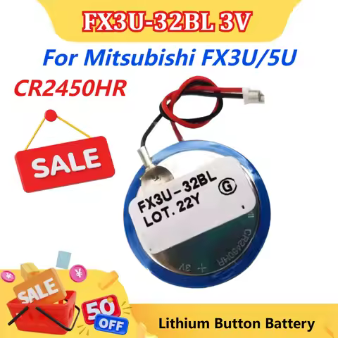 CR2450HR FX3U-32BL 3V Lithium Button Battery for Mitsubishi FX3U/5U Series PLC with Round Hole 1.5mm