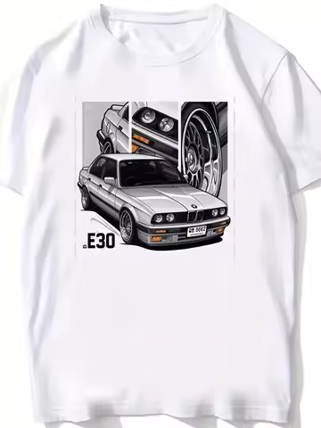 Vintage German EUDM-E34 M5 Summer Men's Short Sleeve Old Legend E30 M3 Classic Car Boys Casual Top M
