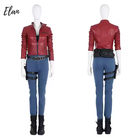 Female Claire Redfield Cosplay Costume Red Leather Coat Pants Accessories Claire Cos Complete Set an