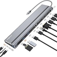 USB C Docking Station Dual Monitor, USB C Dock to Dual HDMI, Displayport, VGA, Ethernet, SD/TF Slots ,3.5mm Audio, Power On/Off Button, Laptop Dock for Dell/HP/Lenovo/MacBook pro USB C Laptops
