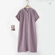 MUJI ชุดนอนผู้หญิงแบบญี่ปุ่นดั้งเดิมใหม่ผ้าฝ้ายบริสุทธิ์ผ้ากอซบางหลวมแขนสั้นผมตรงชุดนอนบ้าน2025ใหม่