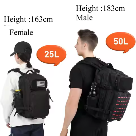 25L/50L Waterproof with 2 Bottle Holders Backpack Gym Outdoor Travel Hiking Fishing Trekking Backpac