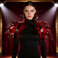 Feather Shrug Shawl Gothic Punk Feather Cape NaturalFeather Shrug Shawl Women Cosplay Stage Show Cos