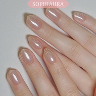 SOPHIAURA NEW Handmade Fake Nails Nude Solid Color Hailey Bieber Nails Short Oval Shape Short Almond