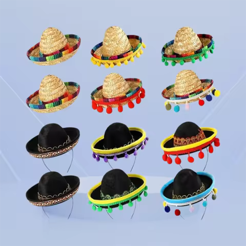 NEW DIY Mexican Mini Hat Straw with Hoop Sombrero Hat Headdress Performance Props Festival