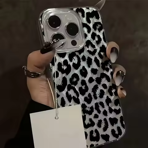 Leopard Print Camlet Glitter Shine Phone Case for iPhone 16 E 15 14 13 12 11 Pro Max XS Max XS X 8 7