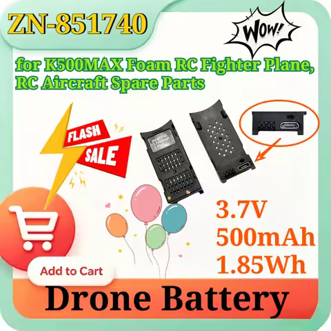 ZN-851740 3.7V 500mAh 1.85Wh Li-Po Battery Replacement for K500MAX Foam RC Fighter Plane, RC Aircraf