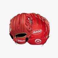Wilson A200 兒童專用棒球手套 初心者手套 入門手套 輔助帶設計，方便小手固定 9吋 紅