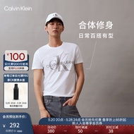 Calvin Klein Jeans【情侣系列】夏季男女同款ck多色印花打底短袖T恤J314764 YAF-月光白 XL  （推荐160-175斤）