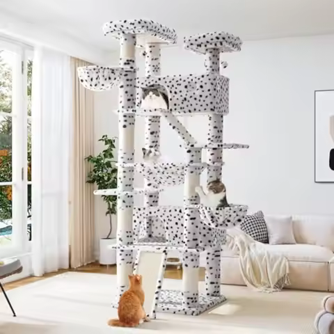 81 Inches Tall Cat Tree/Multi-Level Large Climbing Tree House and Towers for Big Feline/Condo and Ha