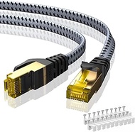 ARISKEEN Cat 8 Ethernet Cable 25 FT, Nylon Braided High Speed Cat8 Network LAN Patch Cord, 40Gbps 20