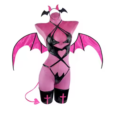 KORURACLUB Succubus costume premium pu cosplay lingerie for women wing devil lingerie