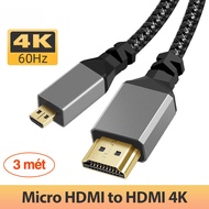 Micro HDMI to HDMI 60Hz 3M cable connects tablet, phone, camcorder, TV box to TV, live stream captur