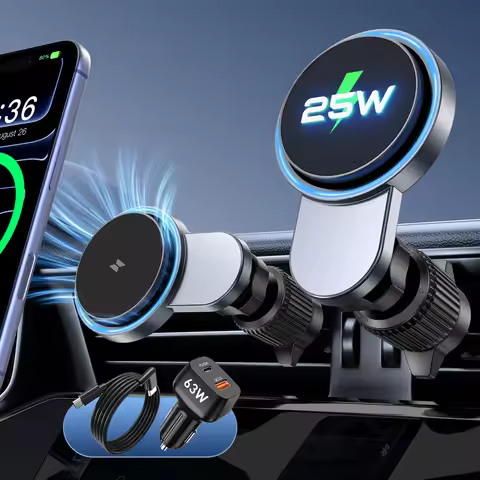 VIKEFON 25W Magnetic Car Fast Wireless Charger & 63W Car Charger For Magsafe iPhone 17 16 Pro Max Ca