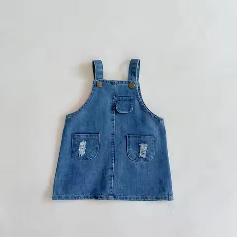 Baby Girl Suspender Denim Dress Toddler Girls Fashion Summer Straight Tube Denim Strap Dress With Po