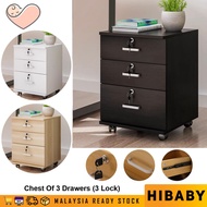 HIBABY 3 Tier Drawers Home Office File Cabinet Storage (3 Lock)