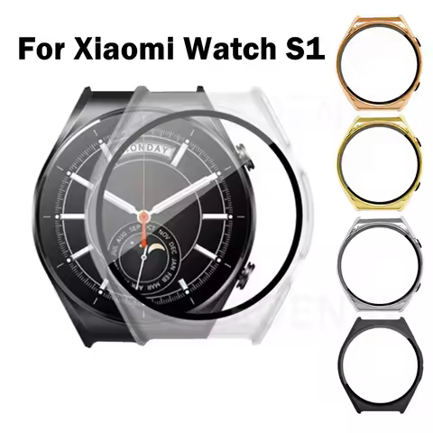 Plating Case For Xiaomi Watch S1 Screen Protector Tempered Glass Cover Shell Smartwatch Protective S