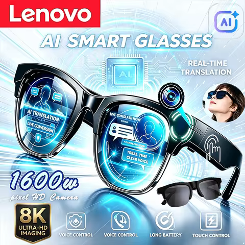 Lenovo AI Smart Camera Glasses Remote Control Touch Voice Assistant Recording Translator Wireless Bl