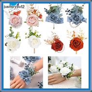 [JTFY] Corsage and Boutonniere Set Rose Prom Flower Wrist Corsage Bracelets for Wedding