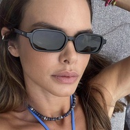 Slim Rectangle Sunglasses Women Black | Fashion Y2K Baddie Eyewear UV400 | Aesthetic Retro Style Sum